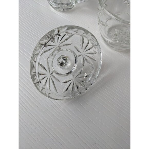 Vintage Pressed Glass Lidded Sugar and Creamer Set Star Pattern 3-1/2" - Picture 8 of 13